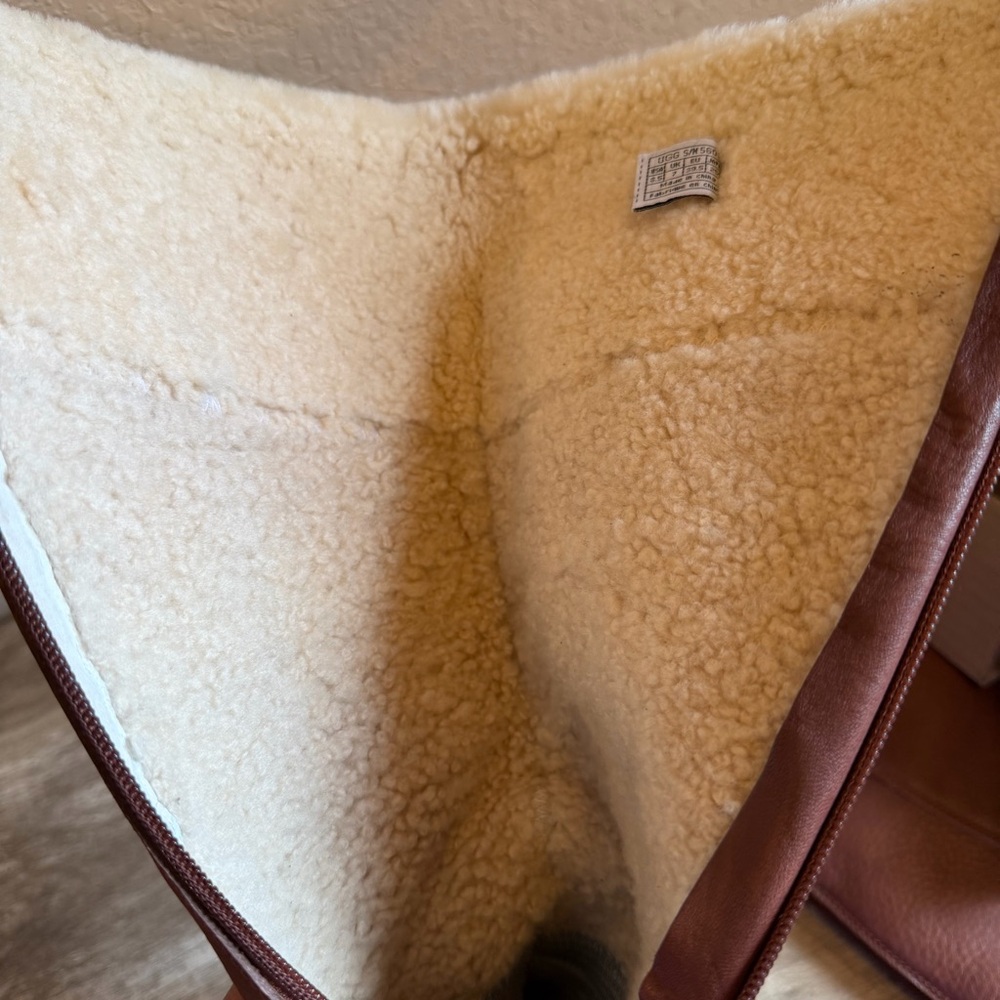 UGG Langley Cognac Leather Sheepskin Tall Boots Waterproof Winter Boots - Picture 14 of 16